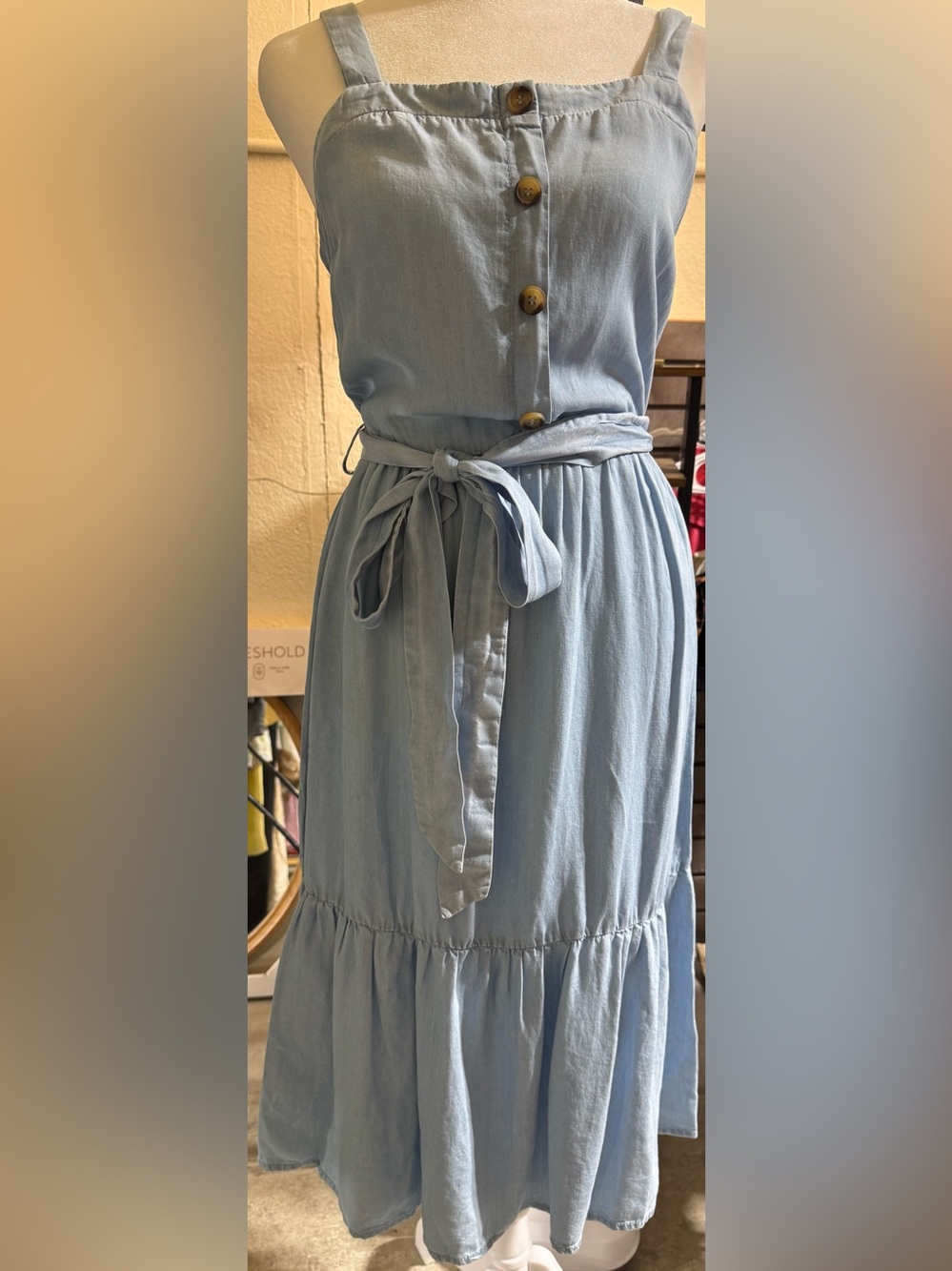 Love Tree Light Blue Tie-Waist Casual Midi Dress